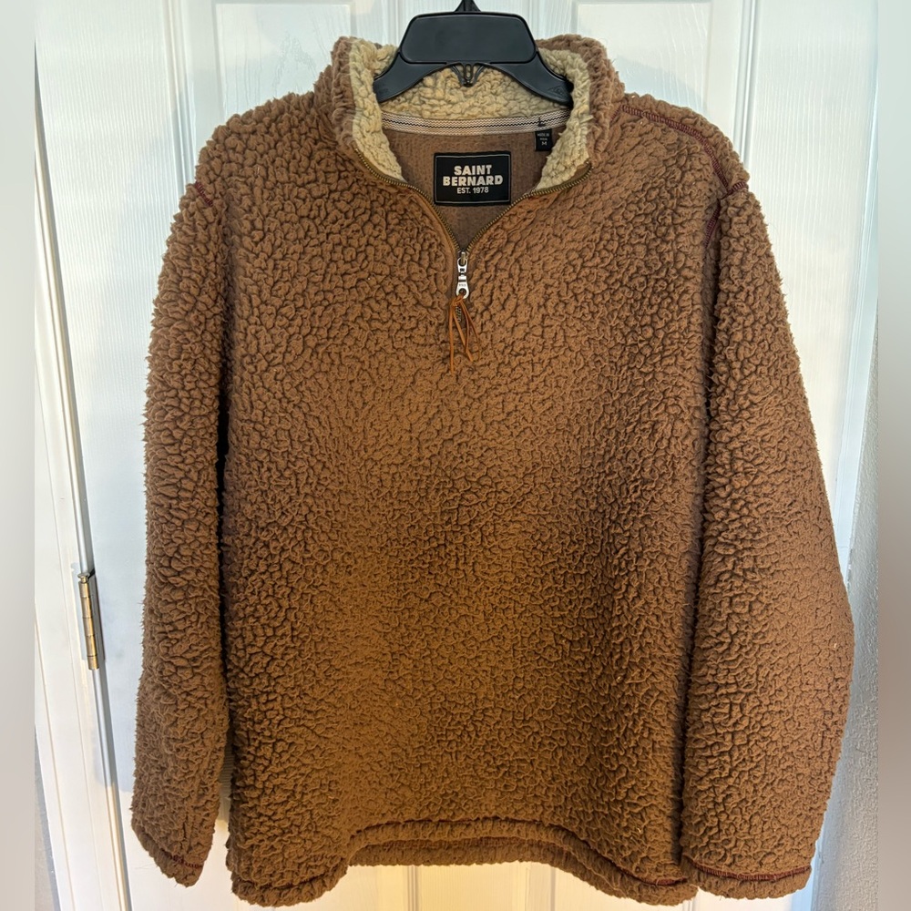 Saint Bernard Women’s Brown Shearling Quarter Zip Pullover in Medium